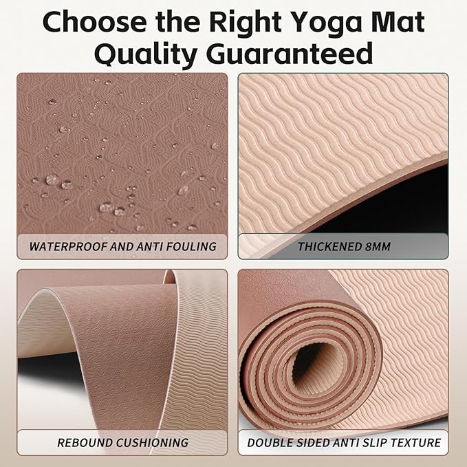 Yoga Mat 8mm Super Thick TPE Fitness Mat | SGS Certified | Non-Slip, Odorless & Tear-Resistant | Unisex with Strap | for Yoga, Pilates, Meditation & Home Workouts