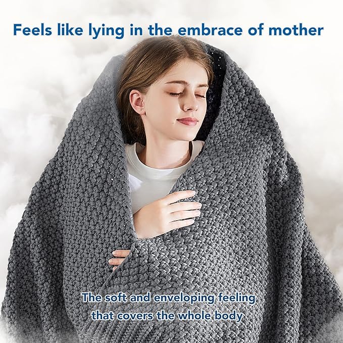 Topcee Knitted Weighted Blanket - 48"x72" 15lbs Cooling Chunky Knit Heavy Blanket for Adults Cable Yarn Knit Decorative No Beads Soft, Cozy and Cooling Weighted Throw Blankets Machine Washable