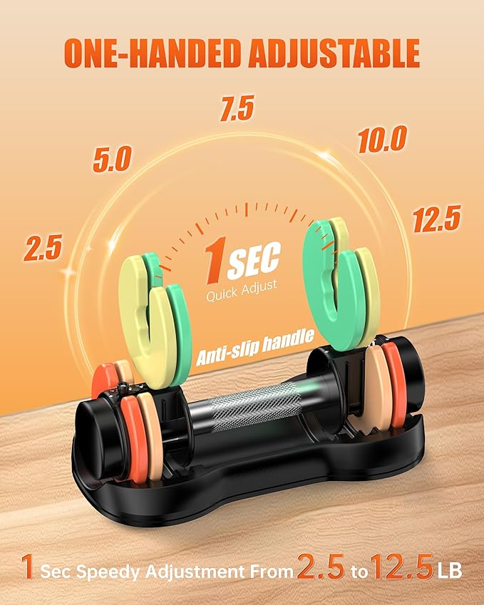 Uboway Adjustable Dumbbell Set (2.5-12.5 lbs) โ Pair of Free Weights with Quick-Change Weight Plates, Non-Slip Grip & Storage Tray โ Ideal for Home Gym, Strength Training, Beginners, Women & Men