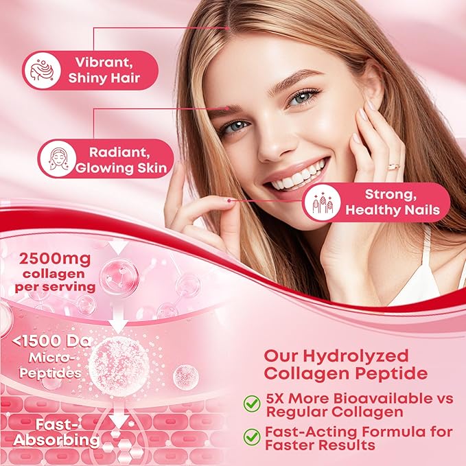 Sugar Free Collagen Gummies for Women & Men | Hydrolyzed Collagen Peptides for Hair, Skin & Nails | Multi Collagen Protein Type I, II, III, V, X with Biotin & Vitamin C | Strawberry Flavor, 60 Count