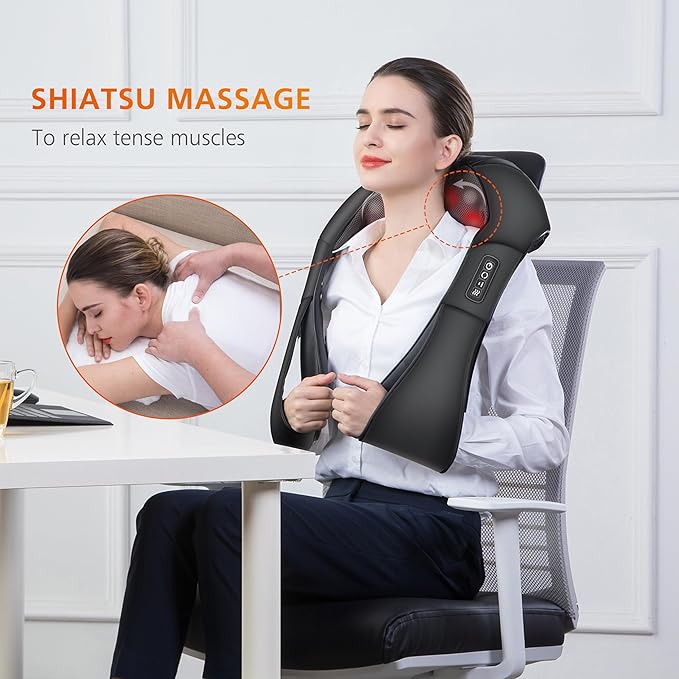Neck Massager with Heat, Shiatsu Neck Back Massager for Pain Relief Deep Tissue, Knead Shoulder Massager Pillow for Back, Leg Muscle, Gifts for Dad