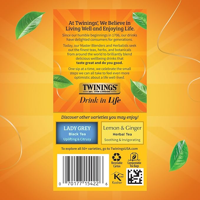 Twinings Earl Grey Black Tea Individually Wrapped Bags, 20 Count (Pack of 6), Flavoured with Citrus and Bergamot, Caffeinated, Enjoy Hot or Iced, 120 Teabags