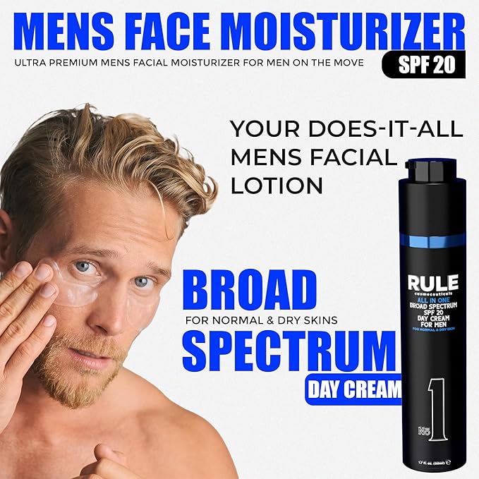 No.1 Day Cream for Men, 10-in-1 Anti-Aging Face Moisturizer to Reduce Wrinkles & Dryness, SPF 20, Collagen, Vitamins B, C & E - Normal & Dry Skin - Original, 50 mL