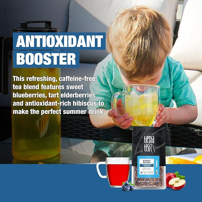 Tiesta Tea Blueberry Wild Child, Loose Leaf, Blueberry Hibiscus Herbal Tea, Premium Non-Caffeinated Blend, Make Hot or Iced, Brews Up to 200 Cups, 16 Ounce Resealable Bulk Pouch