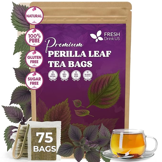 FreshDrinkUS, Premium Perilla Leaf Tea β 75 Tea Bags | 100% Pure Perilla Leaves | Caffeine-Free, Non-GMO, Natural Packaging | Herbal Tea Bags for Daily Enjoyment. Gluten-Free. Sugar-Free. Vegan