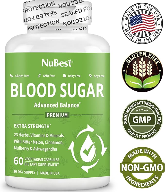 Blood Sugar - Advanced Formula with Bitter Melon, Ashwagandha, Cinnamon, Chromium, Magnesium, Vitamins, Alpha Lipoic Acid, Cayenne Pepper & More | 60 Capsules | 1 Month Supply
