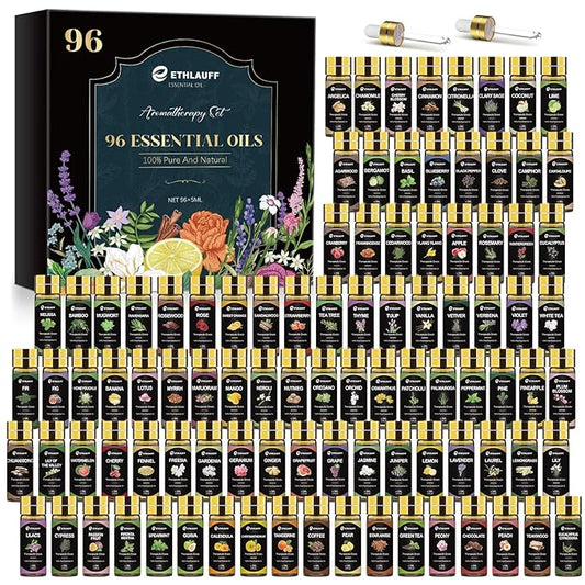 Essential Oil Set - Essential Oils - Pure Essential Oils - Perfect for Diffuser, Massage, Soap, Candle, Bath Bombs Making, Skin & Hair Care, 96x5ml(0.17fl.oz)