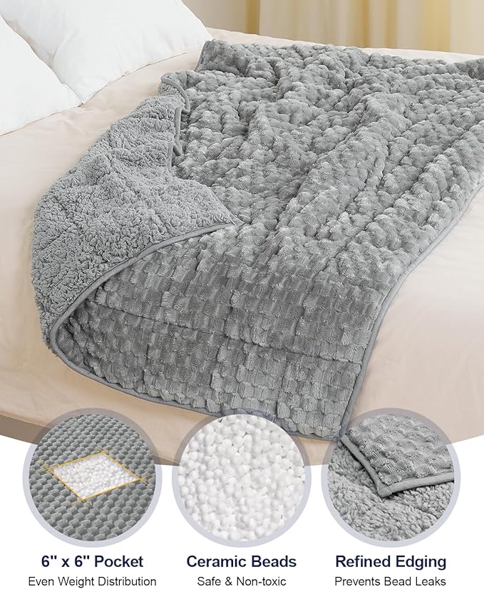 Super Soft Luxury Fleece Sherpa Weighted Blanket for Teens, 5lbs Small Weighted Lap Blanket for Adults, Turtle Shell Cozy Warm Throw for Winter, Compact Heavy Blanket for Sleep & Travel, Grey, 36"x48"
