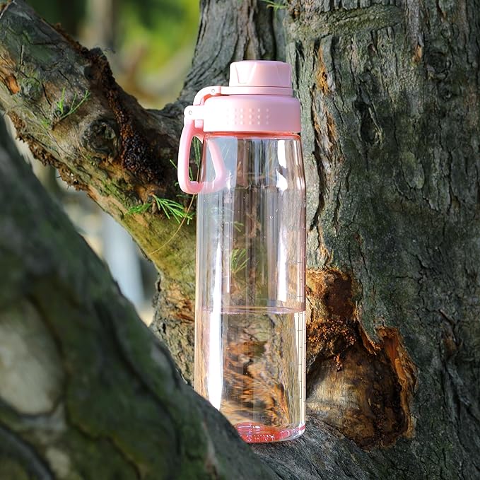 Water Bottle 32oz, clear water bottle with Spout Lid and Carry Handle, Reusable, Tritan, BPA Free, Hiking Water Bottle Suitable for Travel, Outdoors, Gym, Travel, Home, School (Pink)