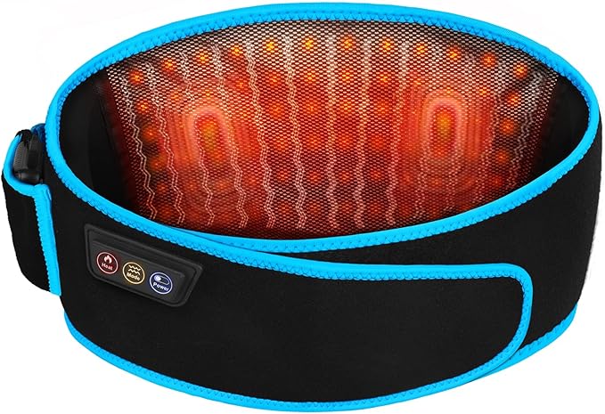 SHINE WELL Cordless Red Light Therapy Massage Belt with 3 Heat Levels and Vibrating, Lower Back Massager FSA HSA Eligible,Battery Powered Back Massager, Fathers Day Gift for Dad
