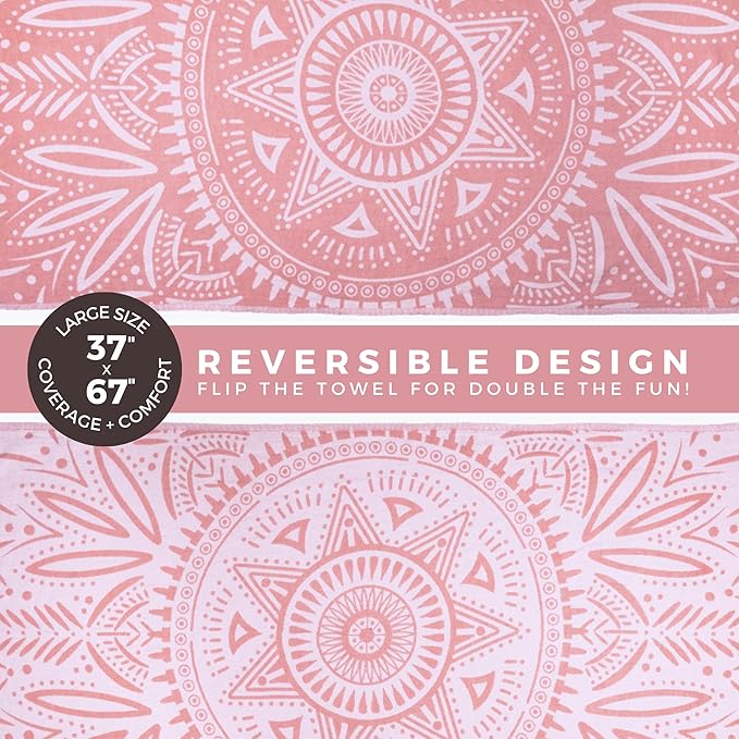FESHKA Sand Free Turkish Beach Towel (37 x 67) Quick Dry Bath Towel, Oversized Beach Blanket, Lightweight for Travel - Made with 100% Organic Turkish Cotton - Lovesong (Pink)