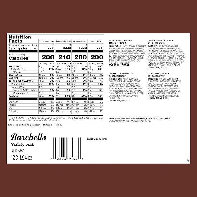 Barebells Protein Bars People's Choice Variety Pack – 12 Bars, Nutritious Snacks with 20g of High Protein - Chocolate Treat with 1g of Total Sugars - Perfect on The Go Breakfast Bars