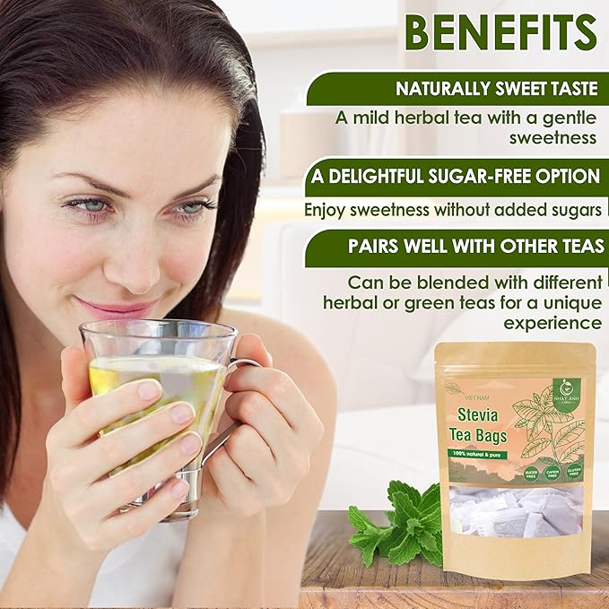 NHAT ANH FARM - Premium Stevia Tea Bags, 40 Stevia Tea Bags, 100% Natural Dried Leaves, Naturally Sweet Herbal Tea, Sugar-Free, Caffeine-Free, No Additives.