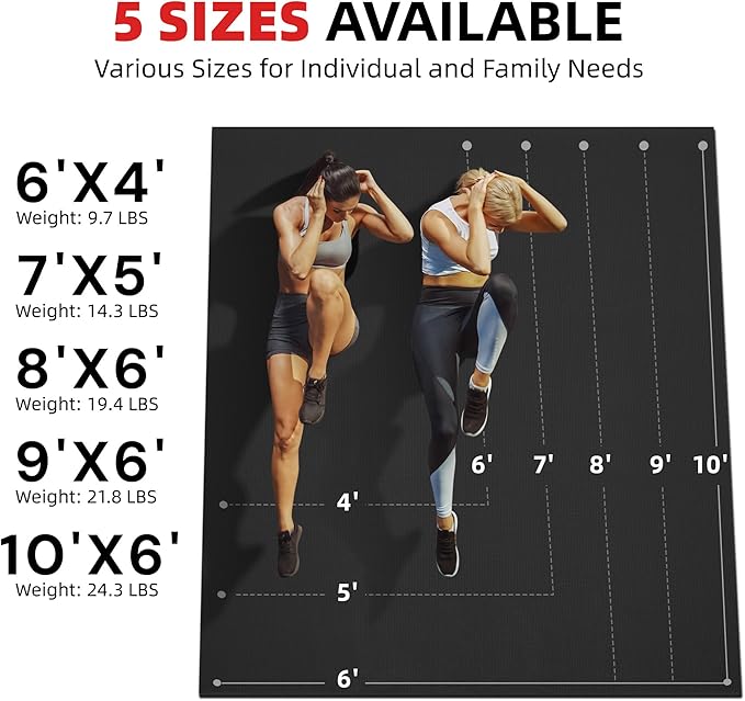 Extra Large Exercise Mat, 10'x6'/9'x6'/8'x6'/7'x5'/6'x4'(8mm) Thick Workout Mat for Home Gym & Garage Flooring, Shoe-Friendly, High-Density, MMA, HIIT, Weight Lifting, Cardio&Strength