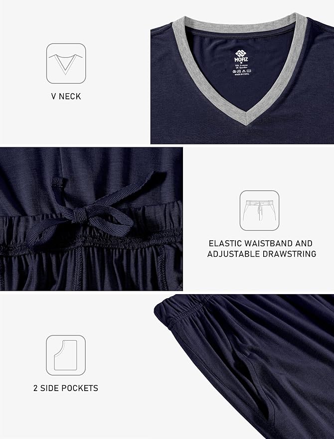 JINSHI Men's Pajama Sets Sleepwear Nightwear Lightweight Quick Dry Soft 2 Piece Long Sleeve Mens Loungewear Sets with Pocket