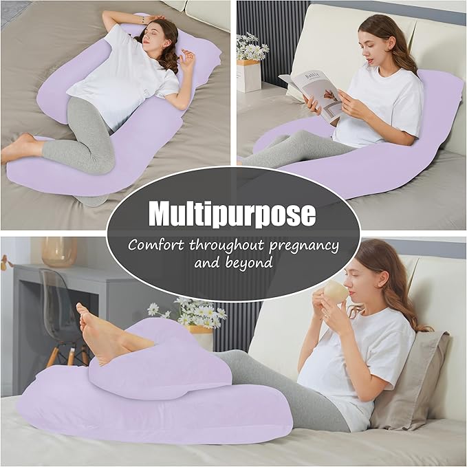HIPHOP PANDA U-Shaped Pregnancy Pillow for Sleeping - Full Body Maternity Support Pillow with Removable Cover - Comfort for Back, HIPS, Legs, Belly - 57 Inch for Pregnant Women, Purple