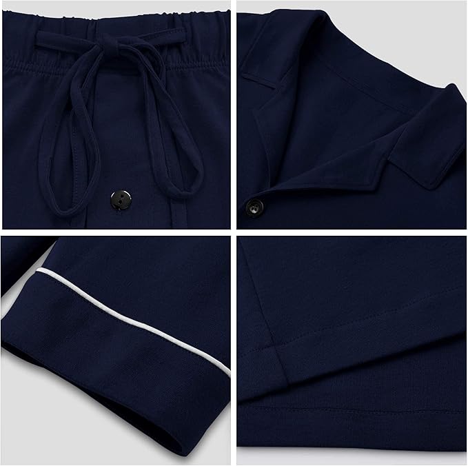 COLORFULLEAF Men's 100% Cotton Short Sleeve Pajama Sets Button Down Notched Collar Sleepwear Soft Lounge Pjs with Pockets