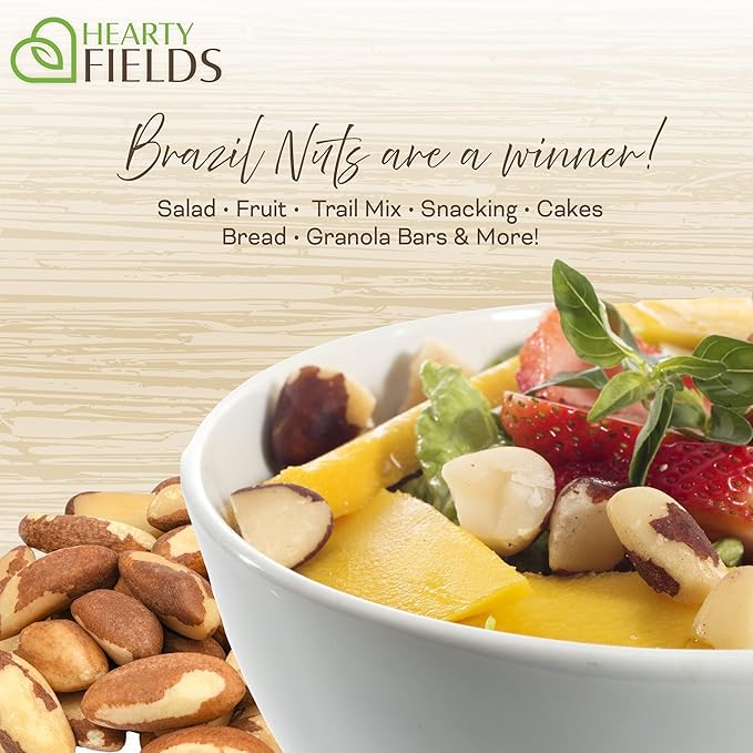 Hearty Fields - Raw Brazil Nuts Unsalted, No Shell, Whole, (16 Oz - 1 LB) Wholesome In Nature - Hearty In Nurture Healthy Protein Food Snack, Food Assortments