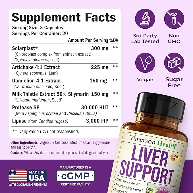 Vegan Milk Thistle Liver Detox – Dandelion Root Supplement with Artichoke Extract for Liver Cleanse Detox & Repair, Enzyme Support, Energy & Healthy Digestion – Herbal Support 40+ – 60 Capsules