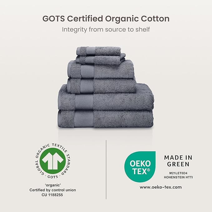 BIOWEAVES 100% Organic Cotton Bath Sheet Set of 2 | Soft Oversized Bath Towels | 700 GSM Premium Bath Towel Sheet Set GOTS Certified - Charcoal