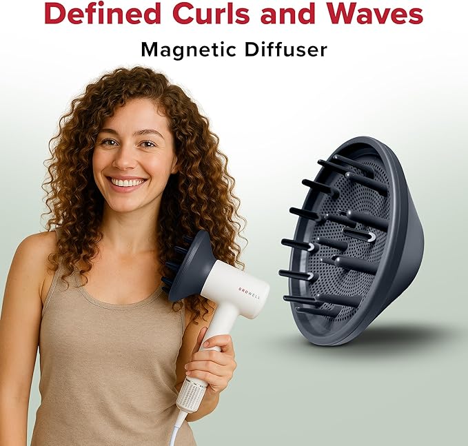 Ionic Hair Dryer with Diffuser for Curly Hair, Wavy Professional High-Speed Brushless Blow Dryer for Fast Dry, Low Noise, Lightweight, Compact Hair-Dryer Travel
