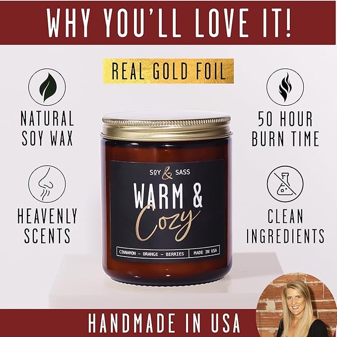 Christmas Candles, Fall Candles, Warm and Cozy' Soy Candle I Berries, Apple & Cinnamon I Infused w/Essential Oils I Warm n Cozy Home Decor I Winter and Holiday Candle I 50Hr Burn I USA Made