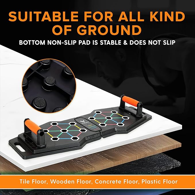 Foldable Push Up Board - Home Workout Equipment with Color-Coded System - Multi-Functional Push-Up Stands for Strength Training, Chest, Arms & Core - Portable Gym for Men & Women