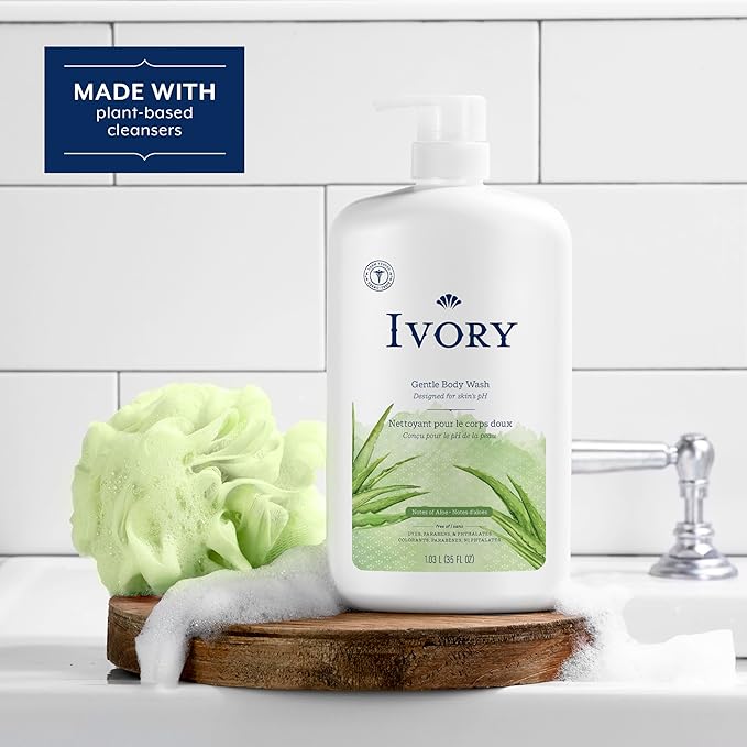 Ivory Gentle Body Wash, Designed for the Whole Family, Free of Dyes Heavy Perfumes Parabens Phthalates & Silicones, Aloe Scent, 35 oz