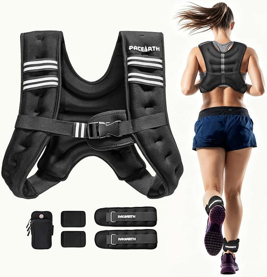PACEARTH Weighted Vest,4lb/6lb/10lb/12lb/16lb/20lb/25lb/30lb Weight Vest with Reflective Stripe, Body Weight Vests Adjustable for Men, Women Workout, Strength Training, Running, Walking, Jogging