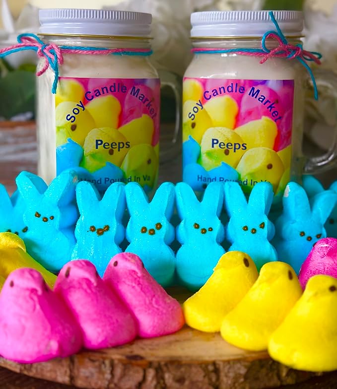 Soy Scented Candles | Handmade & Highly Aromatic Candles Burns Upto 85 Hours in Glass Jar - Perfect for Home Decor, Wedding, Birthday, Dinner (Peeps, 12 oz)