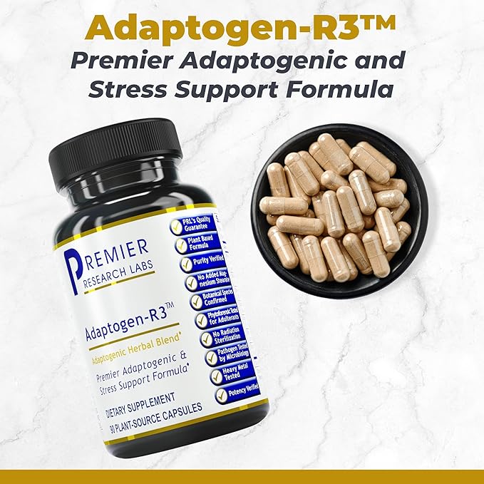 Premier Research Labs Adaptogen-R3 Supplement - Rhodiola Rosea Supplement with Maca Root, Adaptogen Complex for Stress, Heart & Metabolic Health - 90 Vegetarian Capsules
