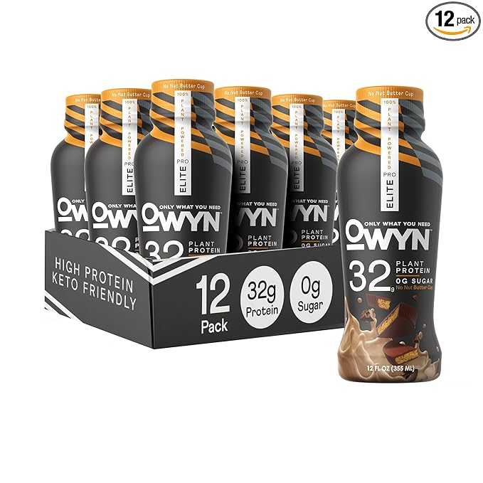 OWYN Only What You Need Pro Elite Vegan Plant Based High Protein Keto Shake, No Nut Butter Cup, Zero Sugar, 32g Protein, Omega-3, Prebiotics, Superfoods Greens for Workout and Recovery, 0g Net Carbs