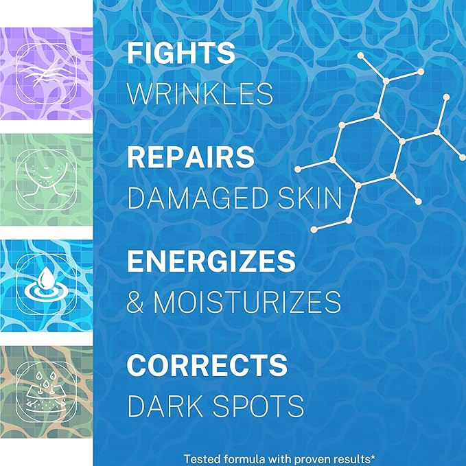 SKIN AURA Advanced Anti-Aging Serum - All-In-One Plant Derivative Formula Improves Wrinkles, Fine Lines & Age Spots with 5 Vitamins + Minerals, Hyaluronic Acid & Collagen Peptides - 30ml (1oz)