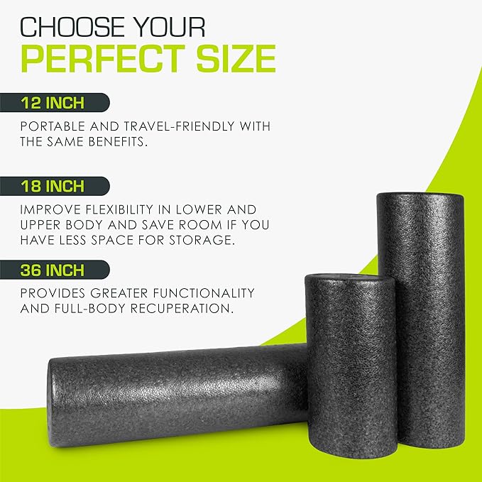 ProsourceFit High Density Foam Rollers 12 - inches Long, Firm Full Body Athletic Massage Tool for Back Stretching, Yoga, Pilates, Post Workout Muscle Recuperation