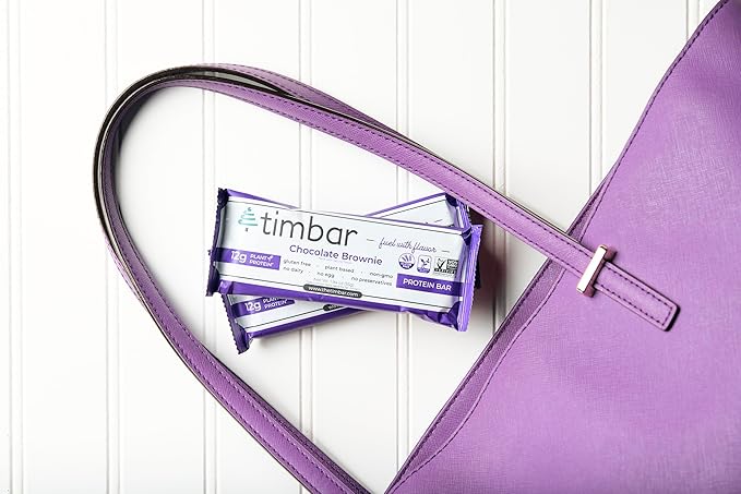 timbar Vegan Protein Bars 12 Pack | 12g Protein & 9g Fiber Plant Based- Energy & Nut Bars | Gluten Free, Non-GMO, Dairy Free, Healthy On-the-Go Snack & Meal Replacement (12 Packs, Chocolate Brownie)