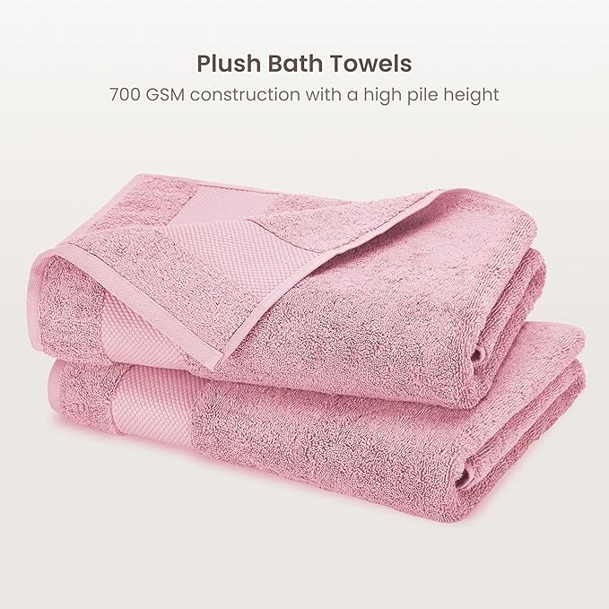 BIOWEAVES 100% Organic Cotton 700 GSM Plush Luxury Bath Towels for Bathroom 30" x 58" GOTS Certified - Dusty Pink, Pack of 2