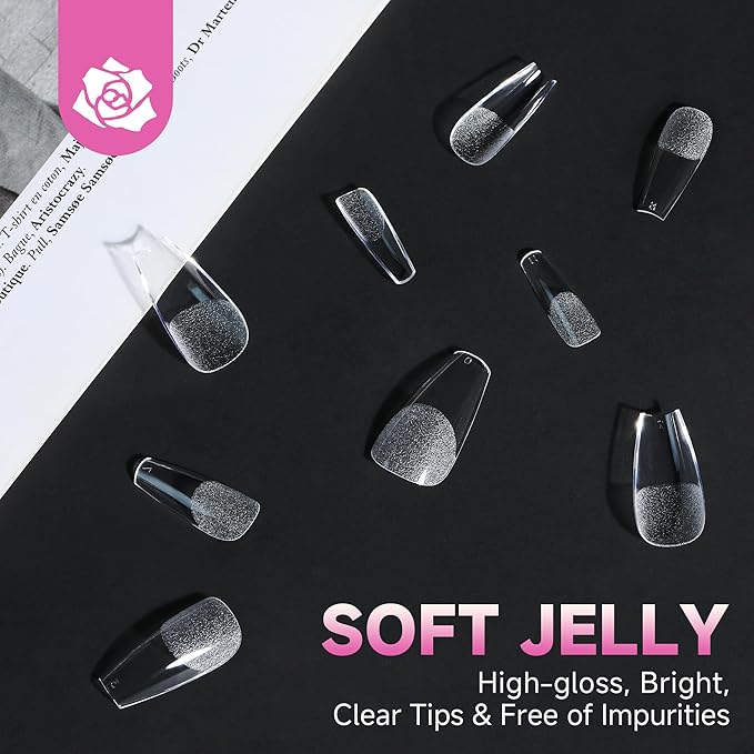 UNA GELLA Medium Coffin Nails Tips Gel Nail Tips Coffin 120pcs Half Matte Acrylic Full Cover Nail Tips Fake Nails Clear C offin Press on Nails for Nail Extensions Home DIY Salon 12 Sizes