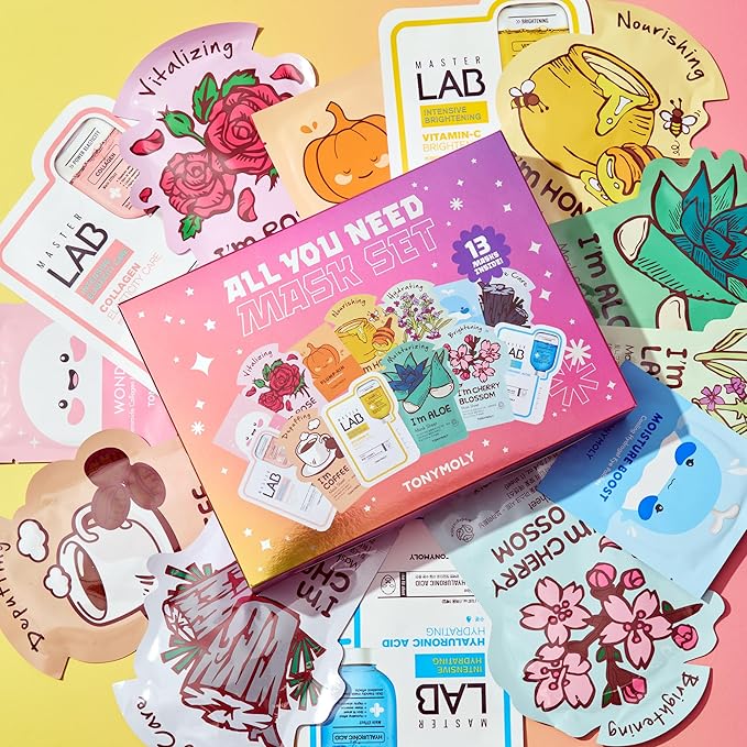TONYMOLY All You Need Mask Set – Hydrating & Refreshing Korean Sheet Mask Variety Pack, 13 Masks for All Skin Types & Concerns, Moisturizing Facial Skincare