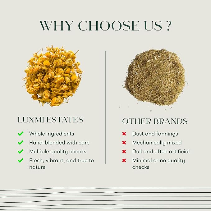 Luxmi Estates Chamomile Herbal Tea, 50 Tea Bags, Herbal Tea, Caffeine-Free, Single Ingredient Pure Chamomile, 50 Cups