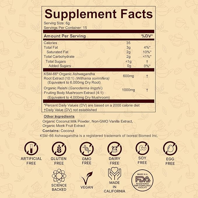 Super Relax β Stress & Sleep Support | Clinically Studied Ashwagandha & Reishi Superfood Latte Powder | Clean, Effective, Made in California