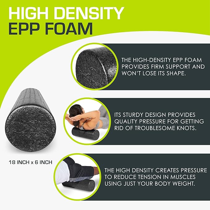ProsourceFit High Density Foam Rollers 12 - inches Long, Firm Full Body Athletic Massage Tool for Back Stretching, Yoga, Pilates, Post Workout Muscle Recuperation