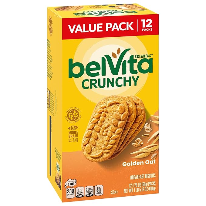 belVita Breakfast Bars Biscuits, Golden Oat, Value Pack, 12 Packs (4 Biscuits Per Pack)