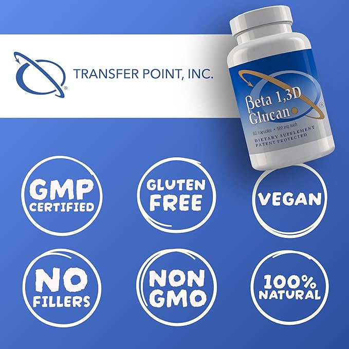 Transfer Point Immune Support Supplement Highly Purified Beta 1,3D Glucan (Pack of 3-500 mg b-glucan Fiber per Capsule)