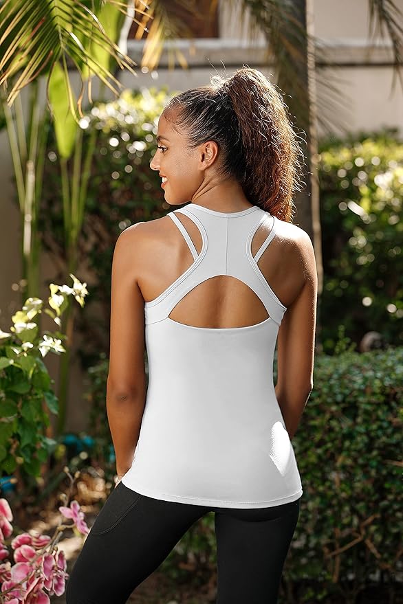 RUNNING GIRL Workout Tank Tops with Built in Bras for Women,Compression Shirt Strappy Back Athletic Yoga Tops