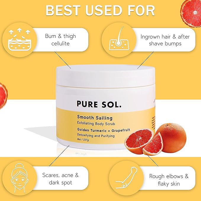 PURE SOL. Turmeric Body Scrub, Glowing, Exfoliating for Soft Healthy Skin, Exfoliated Dry DeHydrated Dead Skin, Improves Skin Texture (2 Pack)