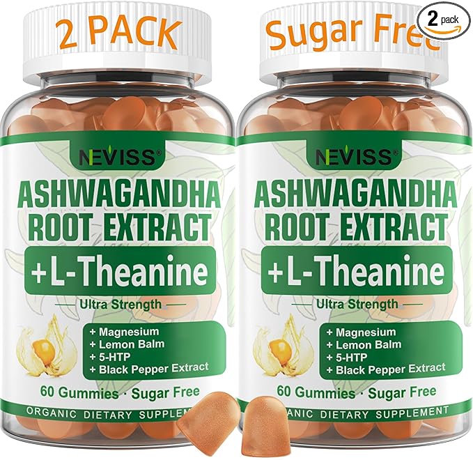 NEVISS Ashwagandha Gummies 2000mg, Feel Refreshed, Plus Proprietary Blend with L-Theanine, 5-HTP, Lemon Balm, Magnesium for Calm, Zzzs & Relaxation Support, 120 Count