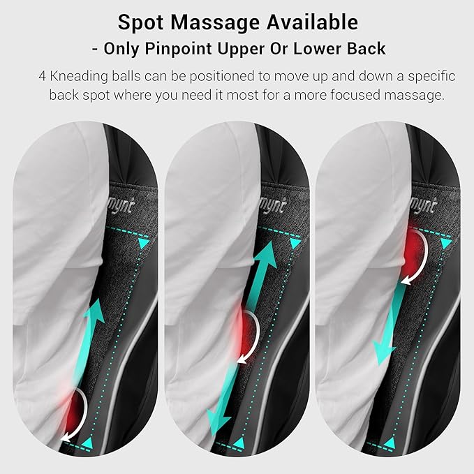 Mynt 2D & 3D Shiatsu Neck and Back Massager for Chair with 10 Deep Kneading Nodes, Back Massage with Heat, Portable Spot Massage Chair Pad (Black)