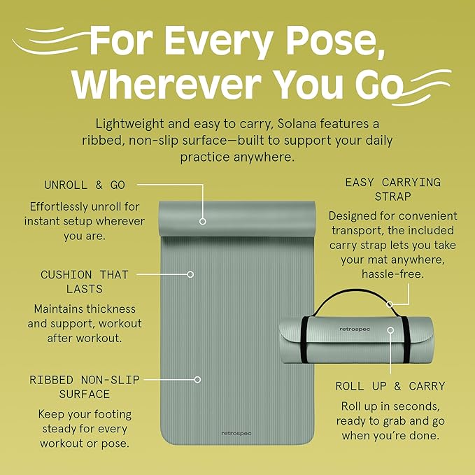 Retrospec Solana Yoga Mat 1" Thick With Nylon Strap For Men & Women - Non Slip Exercise Mat For Home Yoga, Pilates, Stretching, Floor & Fitness Workouts