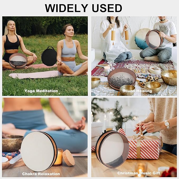 Ocean Drum 16 inch Large Size Wave Drum with Goatskin Drumhead,Steel&Plastic Wave Bead,Bag, Sound Healing Instrument for Yoga Meditation Relaxation