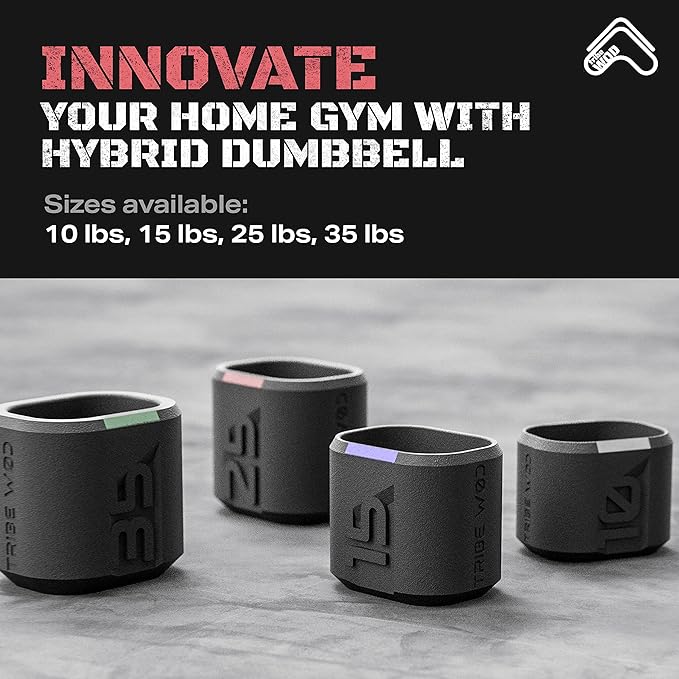 35lb Hybrid Dumbbell for Cross Training - Tribe WOD Dark Elf Weights - Ergonomic Stainless Steel Workout Equipment for Strength, Mobility and Cardio Fitness